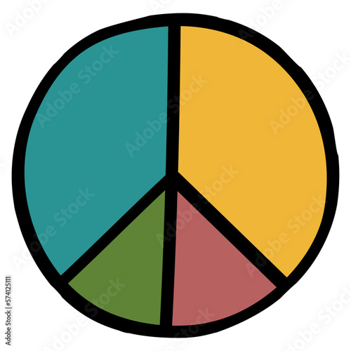 Peace Colorful Symbol in 70s or 60s Retro Style. 1970 Icon. Seventies Element. Groovy Flowers. Hand Drawn Vector Illustration.