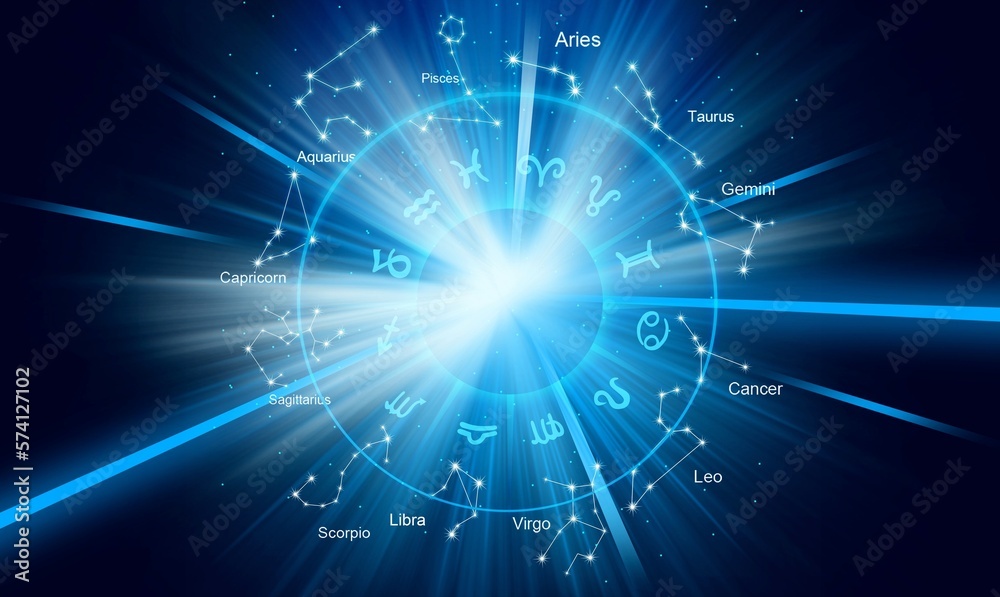 Fototapeta premium Zodiac sign icon on space background. Astrology.