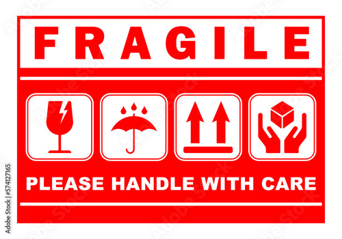 red sticker fragile handle with care printable sign symbol for delivery package simple minimalist
