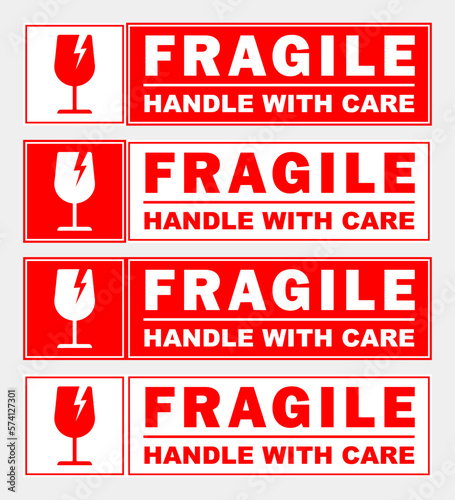 sticker fragile handle with care red and white printable sign symbol for delivery package simple