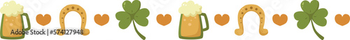 St. Patrick's Day Border with Beer Horseshoe and Leaf Clover