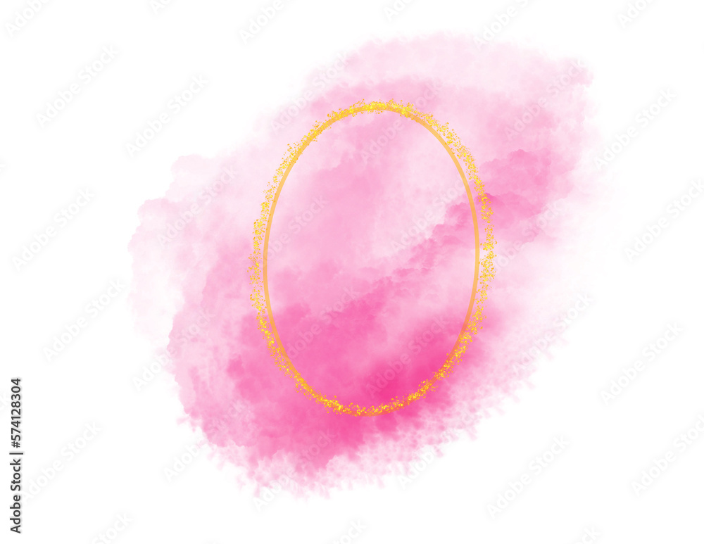 Pink watercolor abstract background brush paint texture design acrylic stroke poster illustration vector with golden glitter overall frame. Perfect design for headline, logo and cards