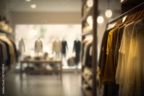 Fashion clothes shop blurred background, Generative AI