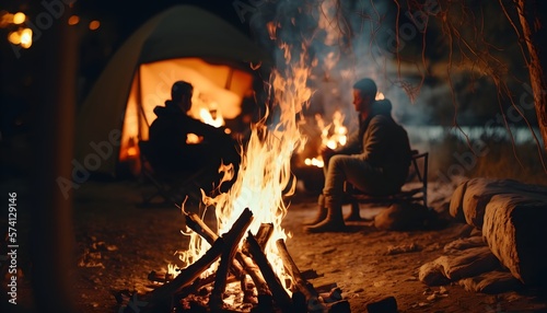 Campfire, Wood burning, chilling views in dark night