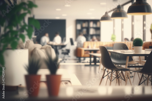 Coworking interior blurred background, Generative AI