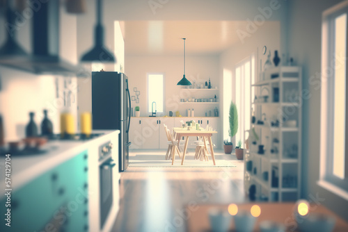 Home interior blurred background, Generative AI