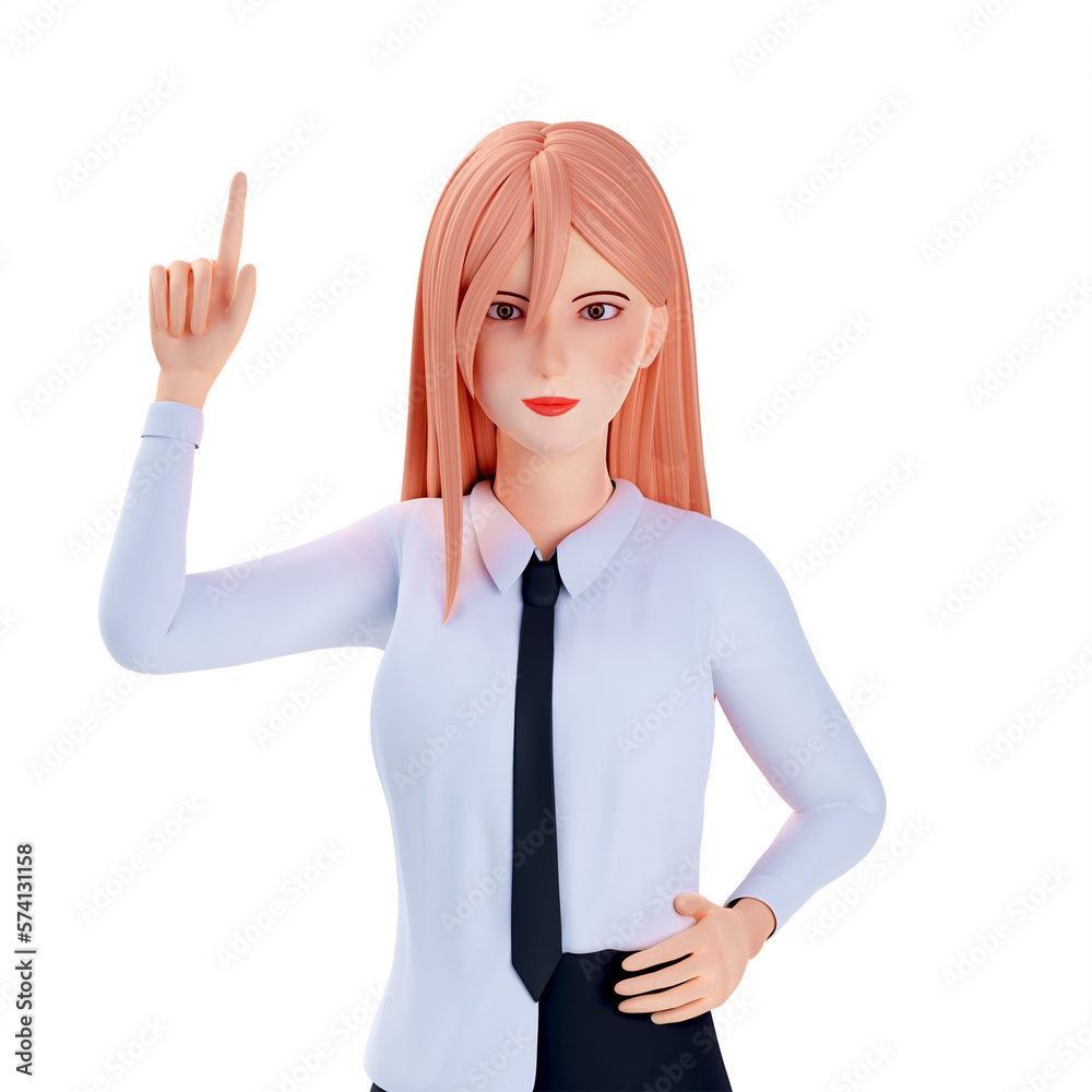 3D Illustration school girl pointing at top 3D Illustration school girl pointing at top