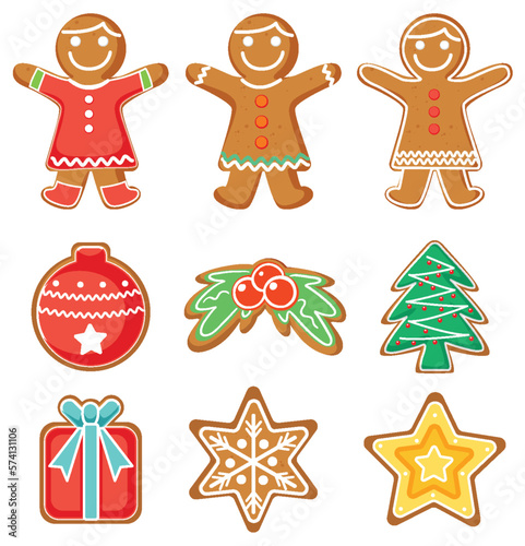 Christmas gingerbreads cartoon set