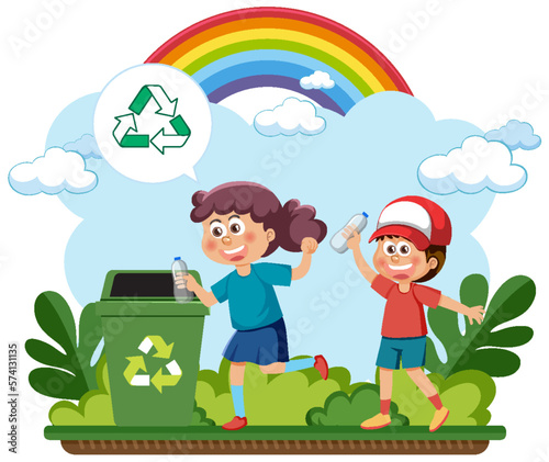Kid recycle bin cartoon