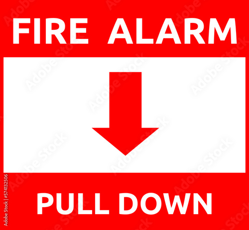 Fire alarm pull down safety label, vector
