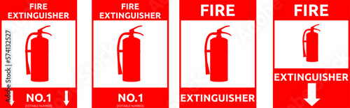 Fire extinguisher point label on white background, vector
