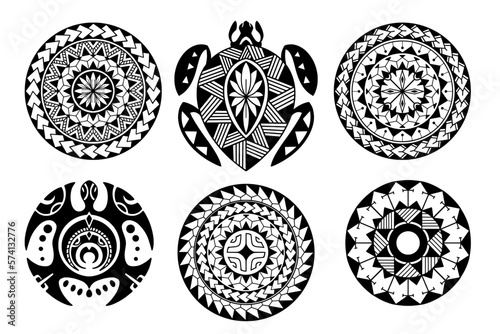 Polynesian circle tattoo design.  Aboriginal samoan. Black and white texture, isolated vector. illustration eps10.