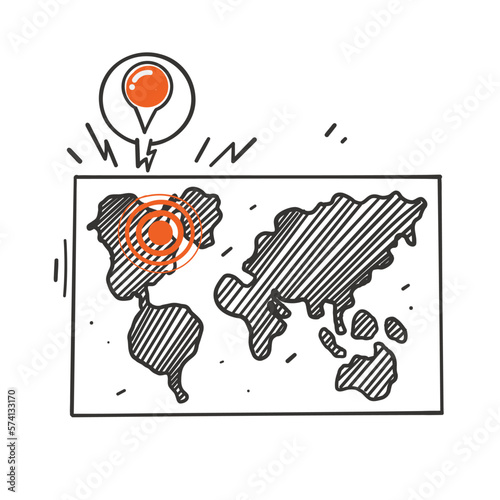hand drawn doodle map magnitude earthquake icon illustration vector