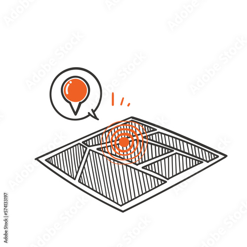 hand drawn doodle map magnitude earthquake icon illustration vector