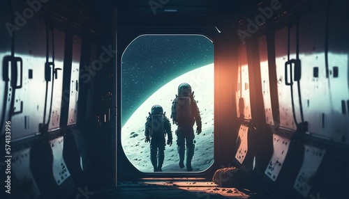Intrepid astronauts leaving the cabin