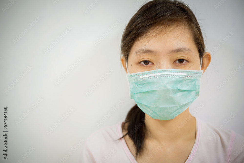 Portrait of sick Asian woman with face mask protective Portrait of sick Asian woman with face mask protective