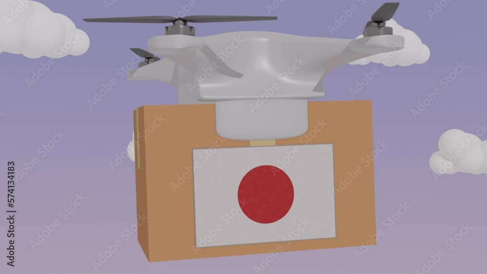 Animation Drone Carrying a Package with the Flag of - Japan Animation Drone Carrying a Package with the Flag of - Japan