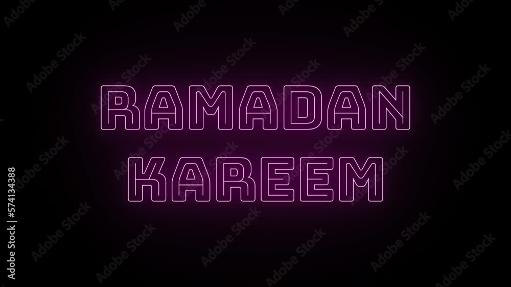 Ramadan kareem text with neon effect in black background. Seamless looping video Ramadan kareem text with neon effect in black background. Seamless looping video