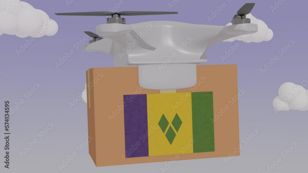 Animation Drone Carrying a Package with the Flag of - Saint Vincent and the Grenadines Animation Drone Carrying a Package with the Flag of - Saint Vincent and the Grenadines