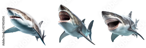 ferocious great white shark on transparent background