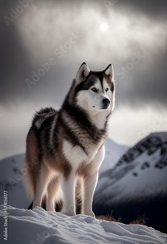 siberian husky dog on snow  Generative AI