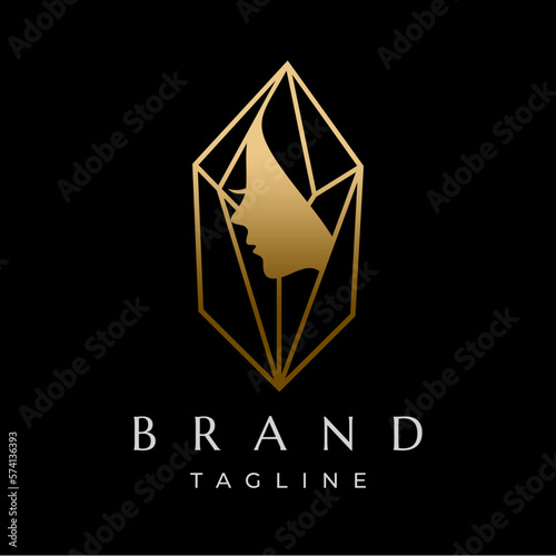 Crystal Diamond with Beauty Face Logo Design