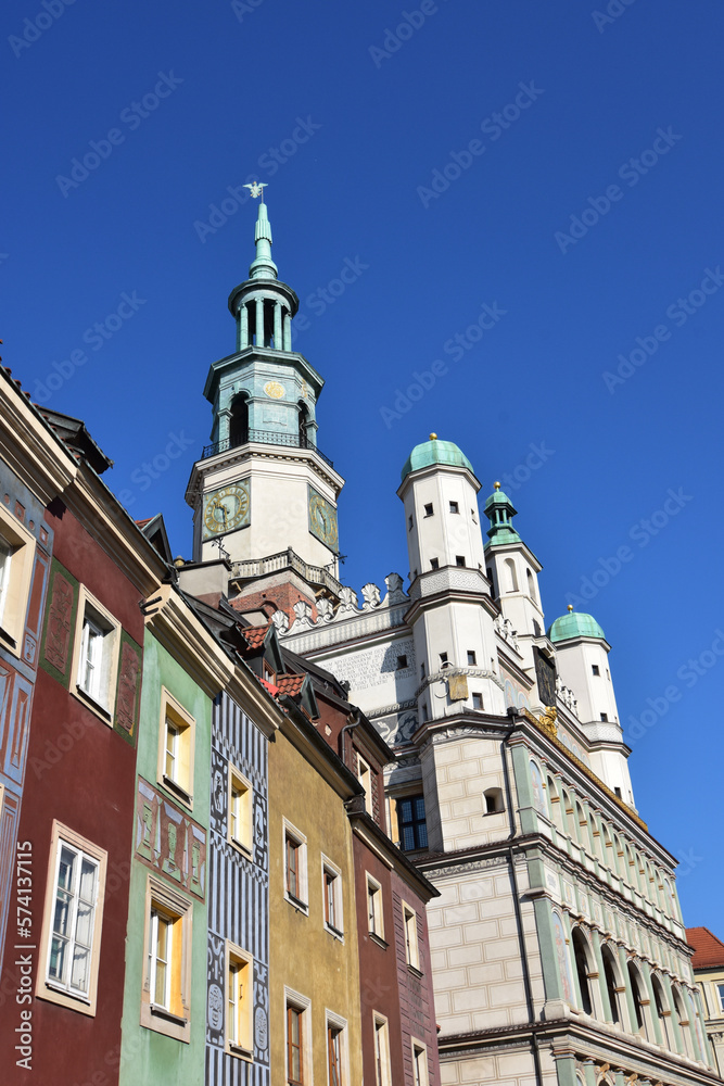 Naklejka premium Low angle view of historical buildings in Poznan