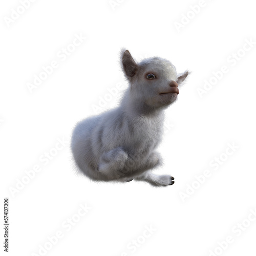 Goat baby character on transparent background. 3d rendering illustration for collage, clipart, composting, pose