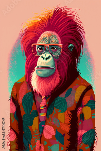 Orangutan  in Sweater as Fashion Model Bright Colors Generative AI Digital Illustration Part 220223 © Cool Patterns
