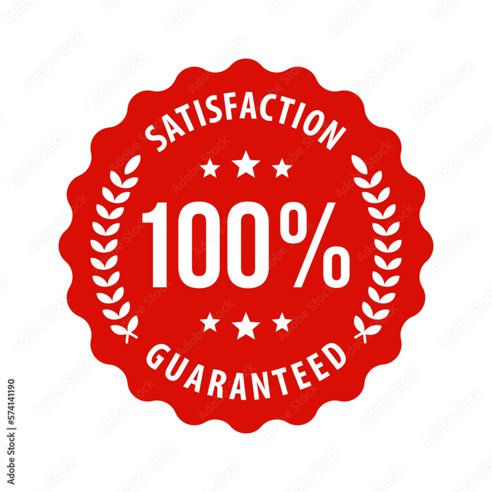 Seal of 100 Percent Satisfaction Guaranteed in Red Circle. Grunge Rubber Texture Stamp. Icon. Logo. Sticker. Vector Illustration Seal of 100 Percent Satisfaction Guaranteed in Red Circle. Grunge Rubber Texture Stamp. Icon. Logo. Sticker. Vector Illustration