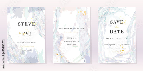 Marble Watercolor Set Art Design. Gold Invitation