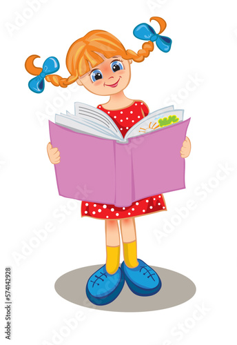 The girl reads the book