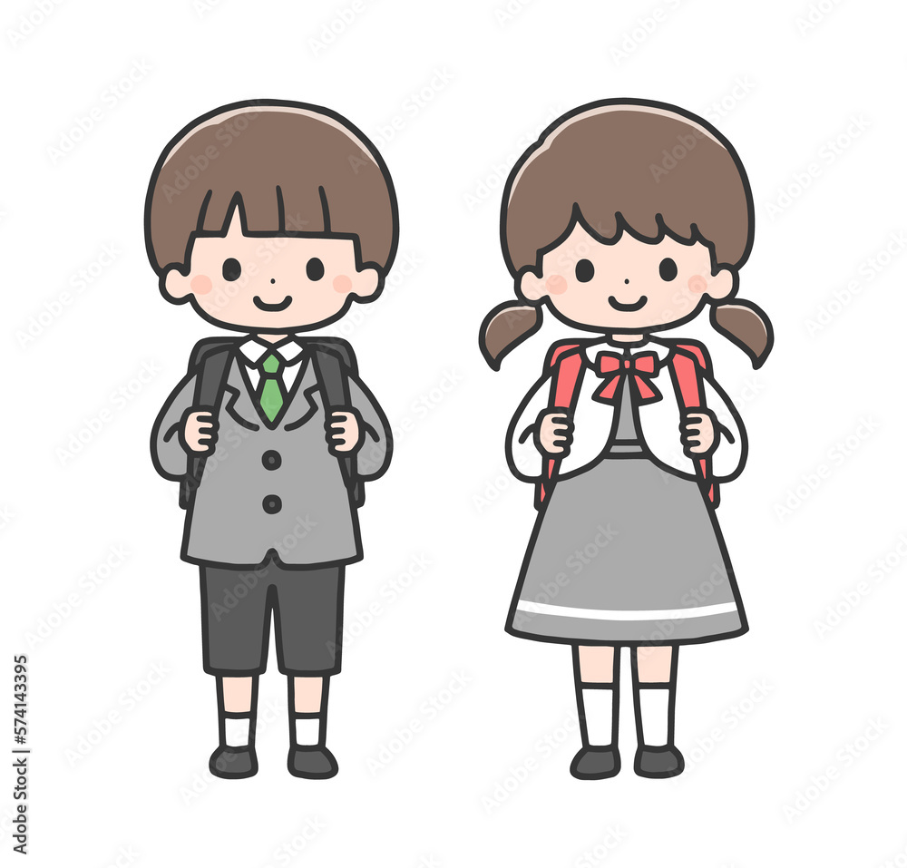 入学式　新入生の男の子と女の子