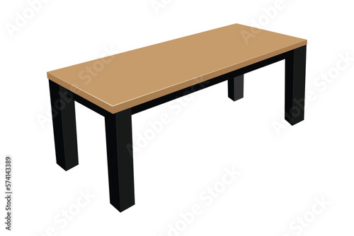wooden table with black metal legs isolated illustration on white background