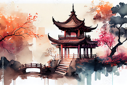 Chinese landscape background image  generative ai