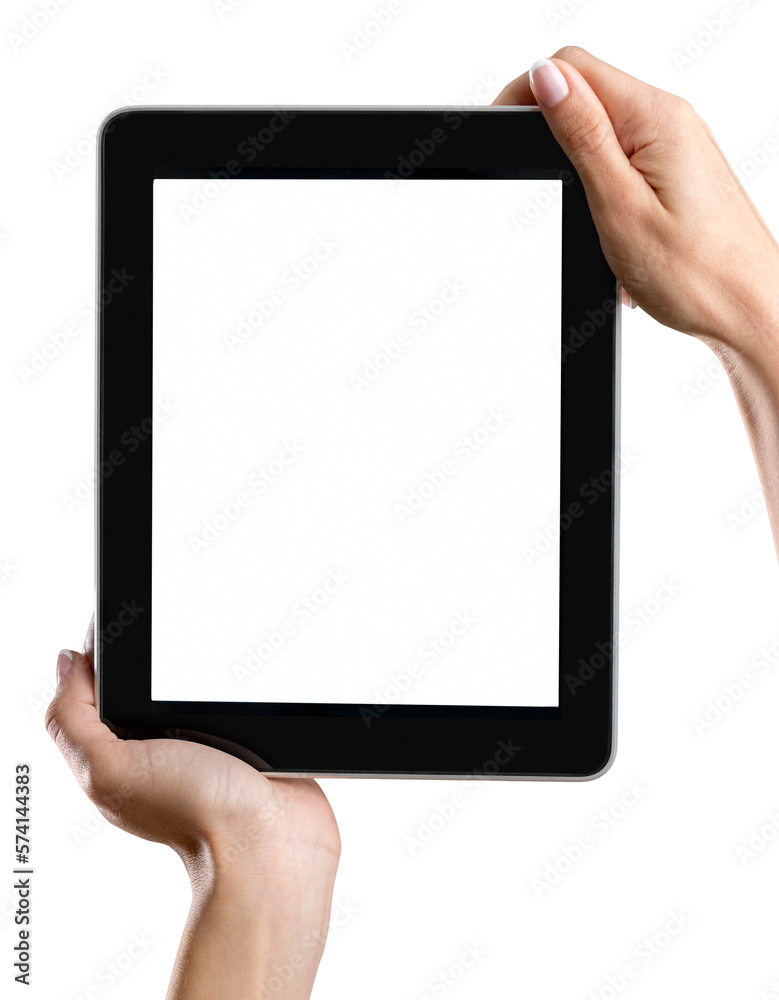 Female hand holding digital tablet compute Female hand holding digital tablet compute