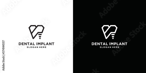 Dentistry clinic logo design with dental implant logo abstract geometric lines creative design