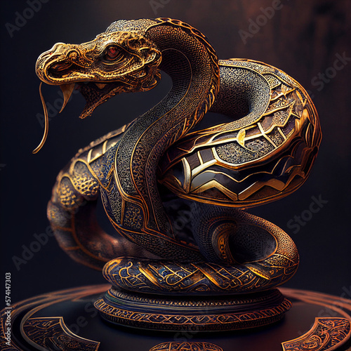 Gorgeous Snake Statue with Gold Filigree