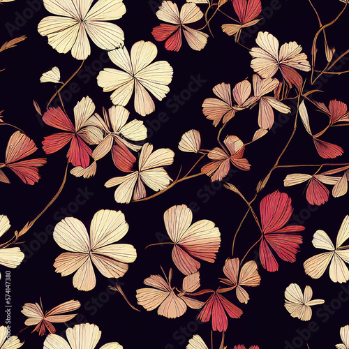 Clover Patterns in Red and Cream Black Background. Generative AI