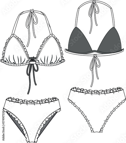 women triange bikini set, frill details

