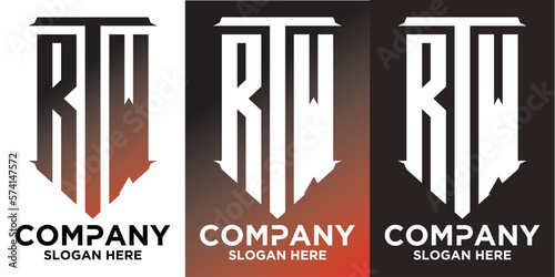R T W lettering with square design vector template