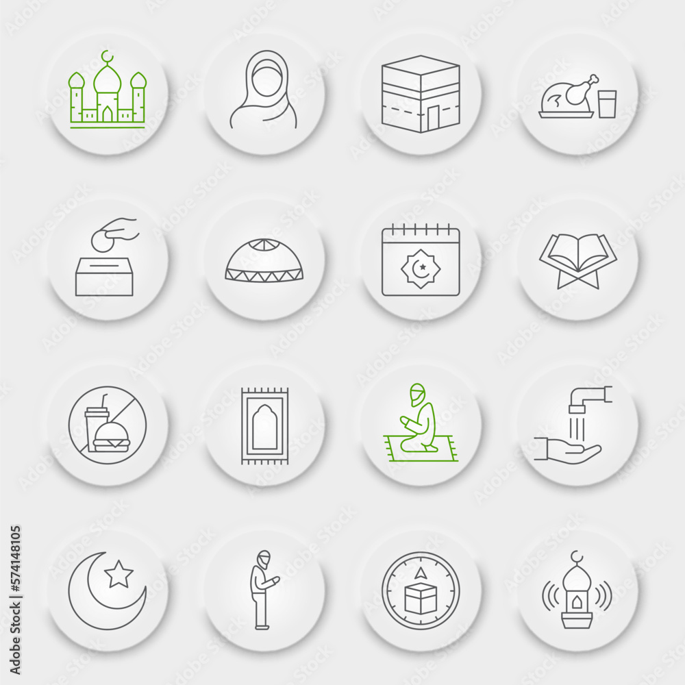 Ramadan line icon set, islam collection, vector graphics, neumorphic UI ...