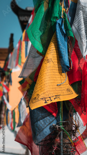 Tibetan prayer flags hanging  Monkey Temple  Swayambhunath in Kathmandu  nepal