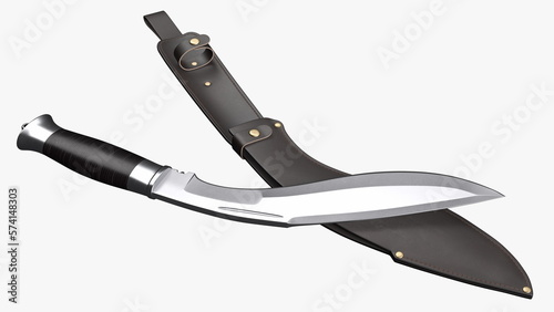 Cuadro en lienzo Modern Kukri knife with a leather scabbard. 3D rendering