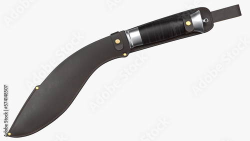 Cuadro en lienzo Modern Kukri knife with a leather scabbard. 3D rendering
