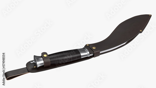 Fotografía Modern Kukri knife with a leather scabbard. 3D rendering
