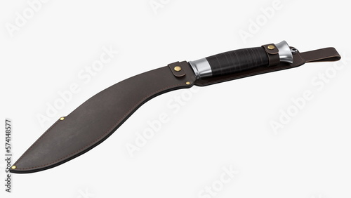 Fotografía Modern Kukri knife with a leather scabbard. 3D rendering