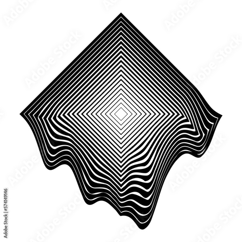 Rhombus shape with glitch and liquid. Light holography of the 80s-90s. Vaporwave retrofuturism form, synthwave. Fashion design element for t-shirts and merchandise. Vector isolated.