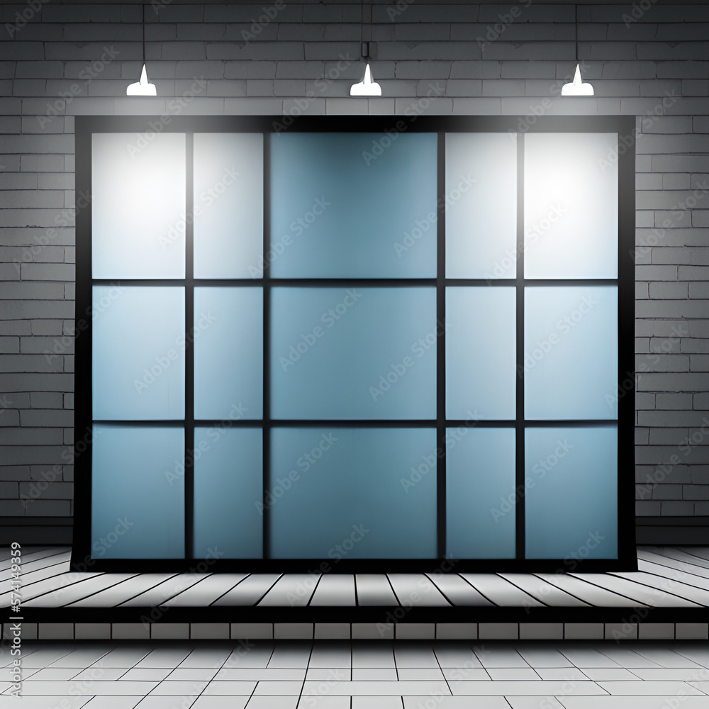 Abstract Blue 3D Interior Wall with Corner Window, Ideal Background for Showroom Display and Product Presentation, generative ai Abstract Blue 3D Interior Wall with Corner Window, Ideal Background for Showroom Display and Product Presentation, generative ai