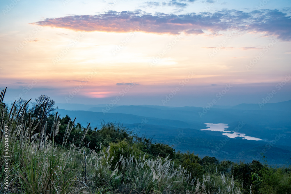 Sunset view from Phu Pa Po in the province of Loei in Thailand